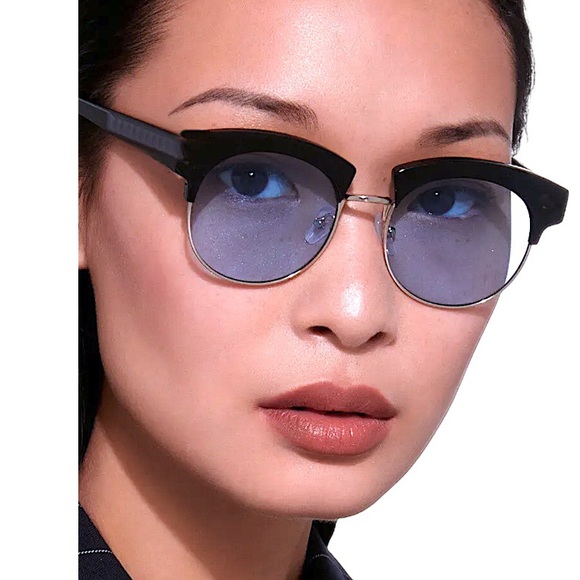 $349 Karen Walker Bold Half Rim Sunglasses Black Round Lens 51-18-145 100% UV Pr - Picture 1 of 14